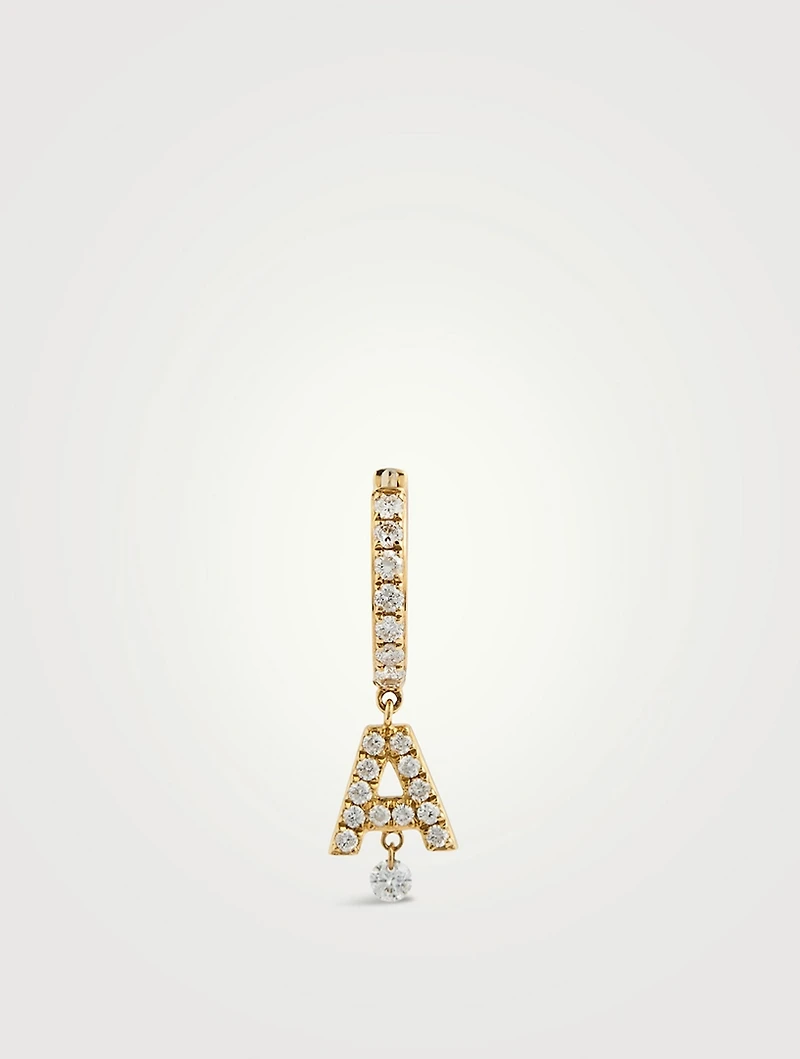 18K Gold Alphabet A Hoop Earring With Diamonds
