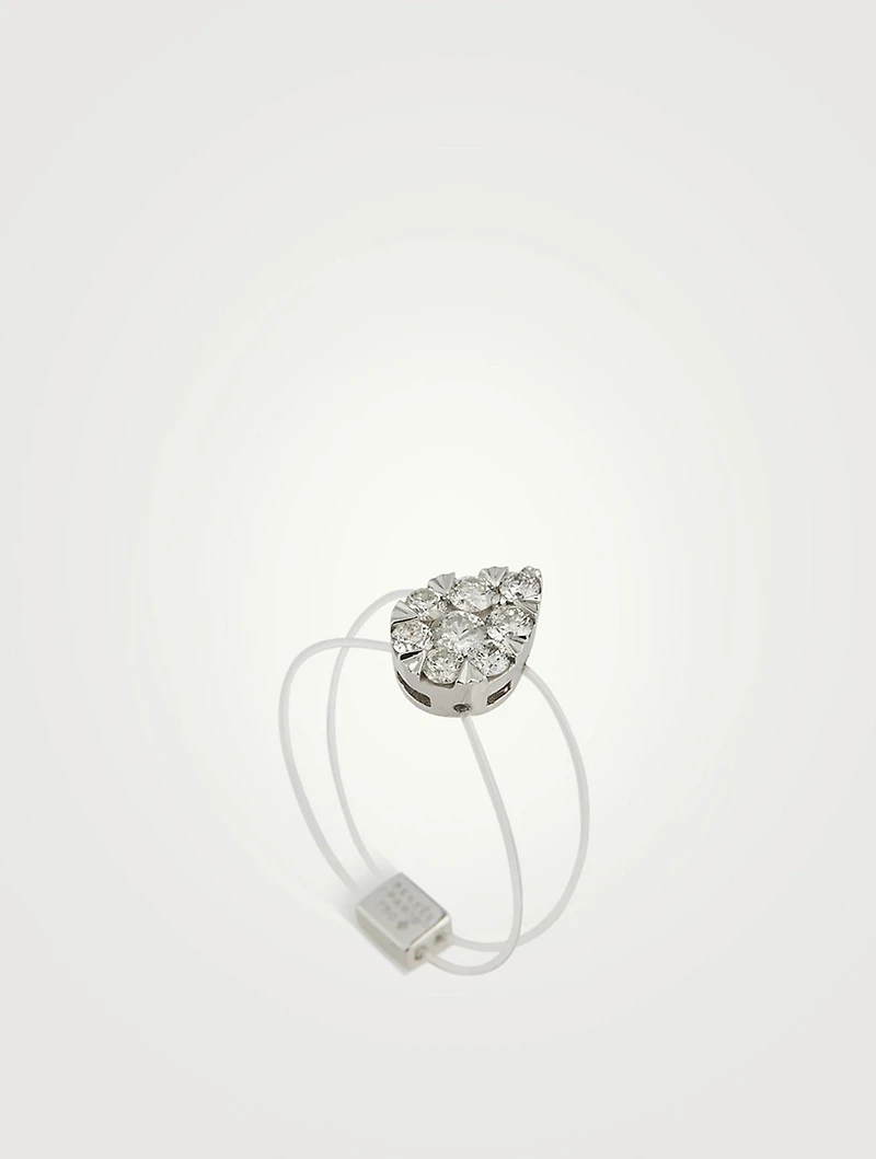 Imagine 18K Gold Floating Nylon Pear Ring With Diamonds