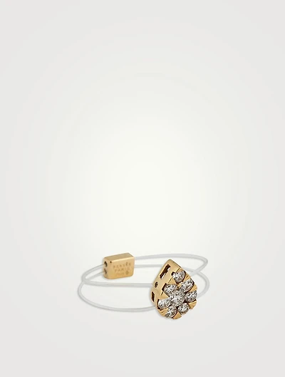 Imagine 18K Gold Floating Nylon Pear Ring With Diamonds