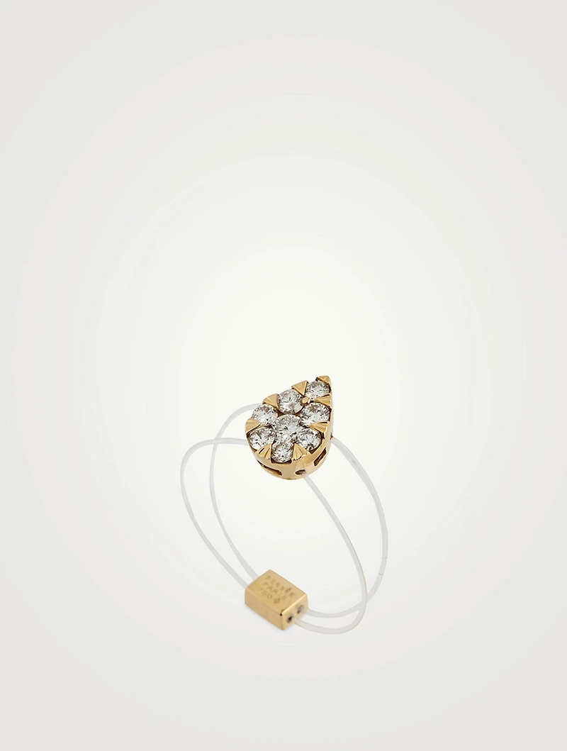 Imagine 18K Gold Floating Nylon Pear Ring With Diamonds