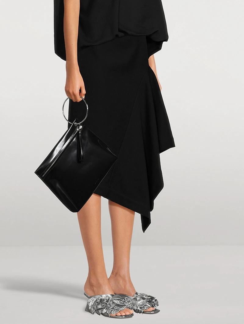 Curved-Heel Ruffled Metallic Leather Mules
