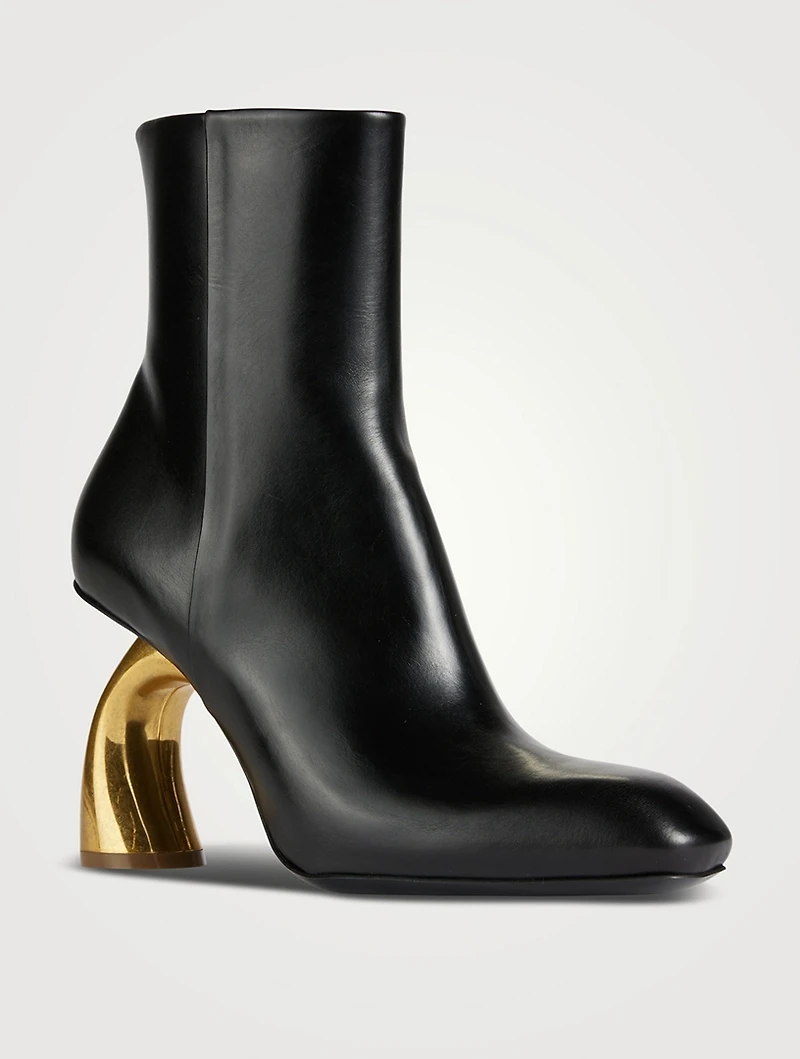 Curved-Heel Leather Ankle Boots