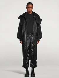 Pleated Long Coat With Hood