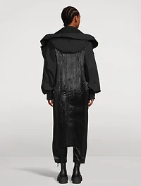 Pleated Long Coat With Hood