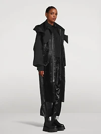 Pleated Long Coat With Hood