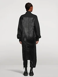 Pleated Long Coat With Hood