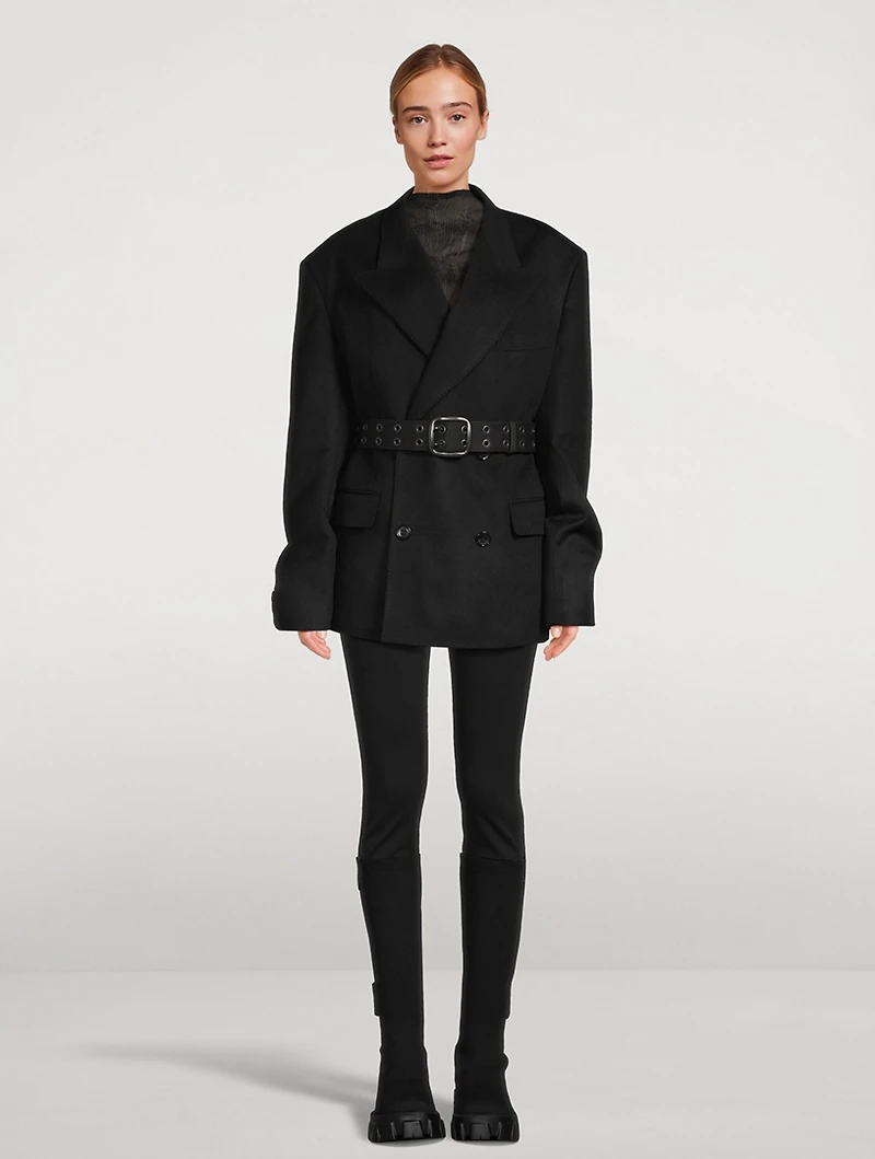 Belted Wool Cashmere Double-Breasted Blazer