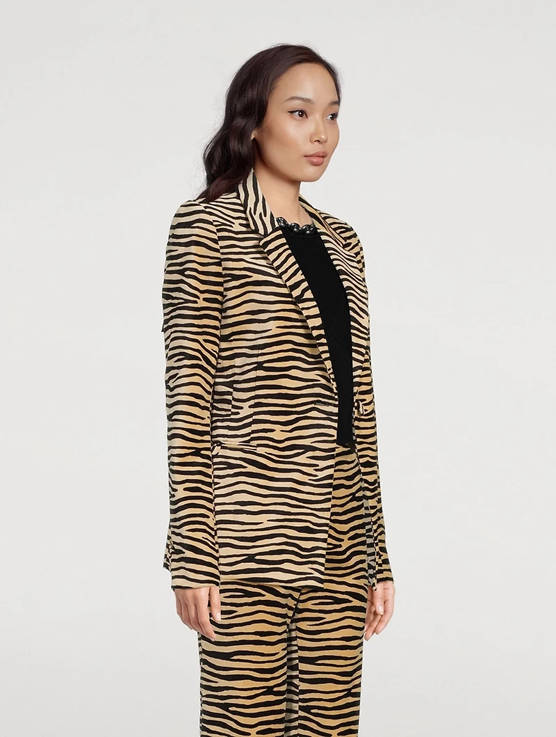 Single-Breasted Blazer Tiger Stripe Print