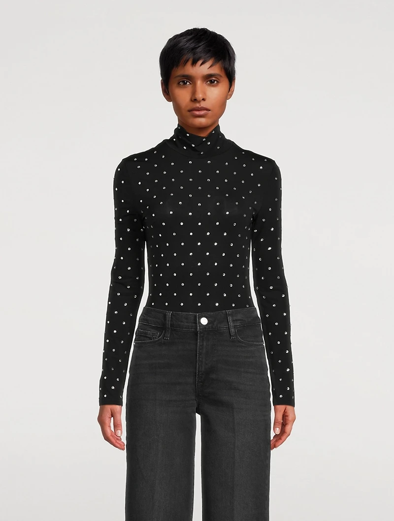 Crystal-Embellished Jersey Turtleneck Top