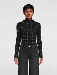 Crystal-Embellished Jersey Turtleneck Top