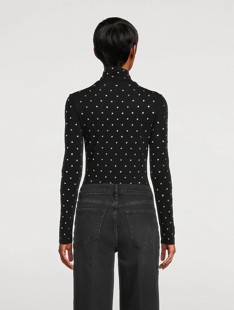 Crystal-Embellished Jersey Turtleneck Top