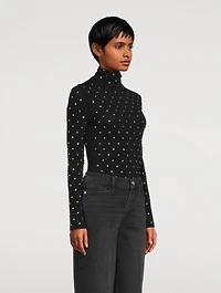 Crystal-Embellished Jersey Turtleneck Top