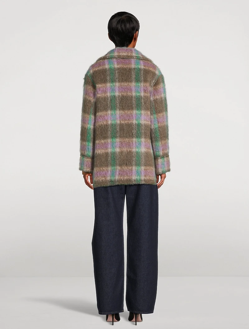 Double-Breasted Coat Plaid Print