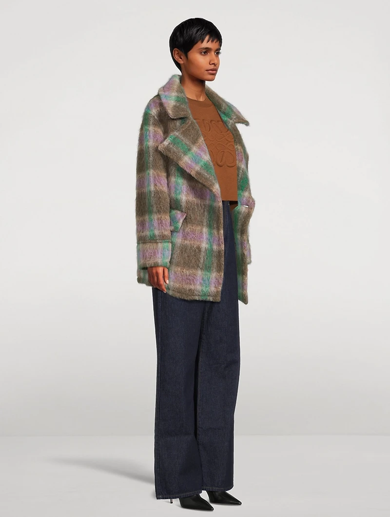 Double-Breasted Coat Plaid Print