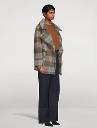 Double-Breasted Coat Plaid Print
