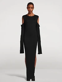 Cape-Sleeve Wool Dress