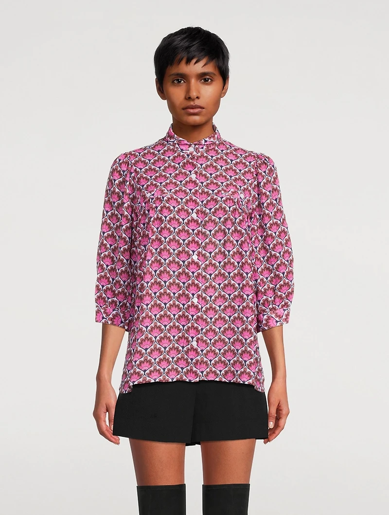 Puff-Sleeve Blouse Tile Print
