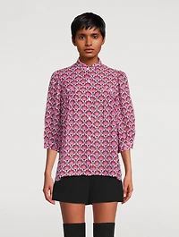 Puff-Sleeve Blouse Tile Print