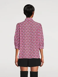 Puff-Sleeve Blouse Tile Print