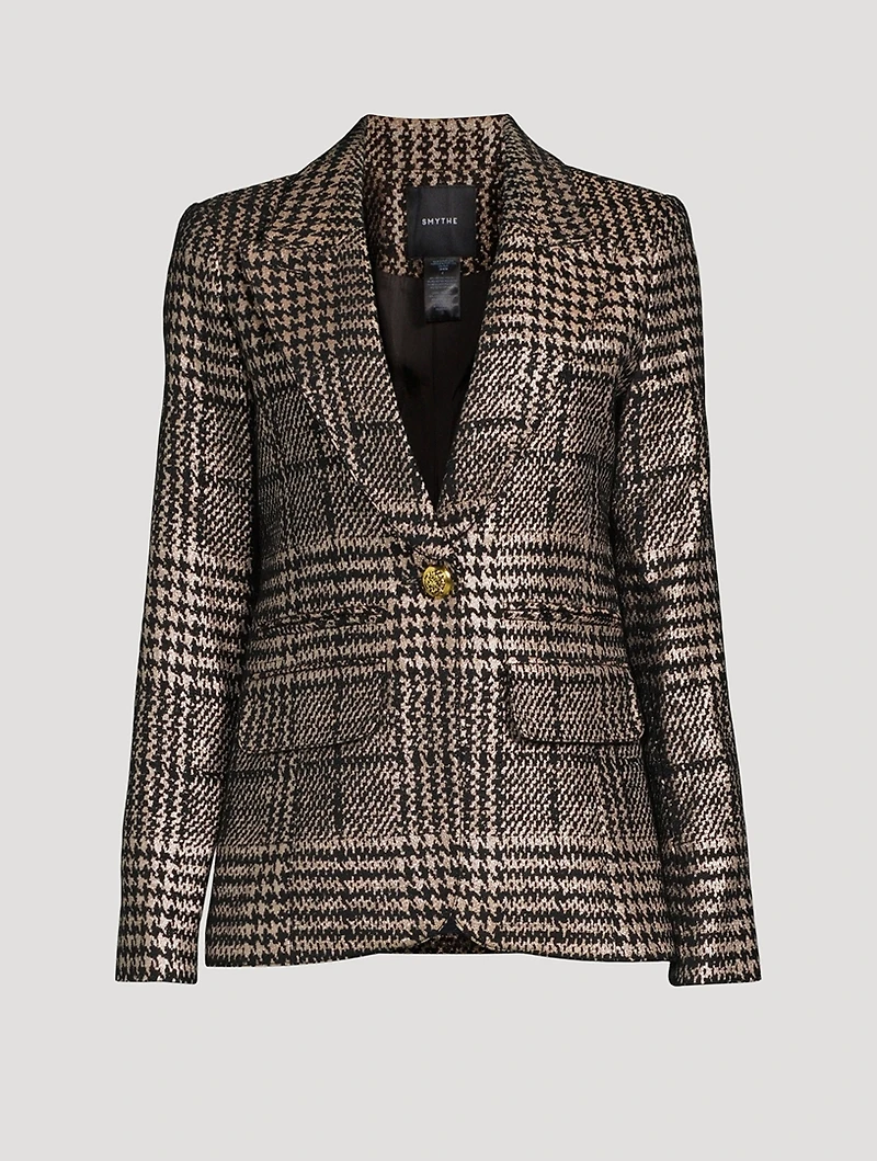 Hutton Metallic Blazer Plaid Print