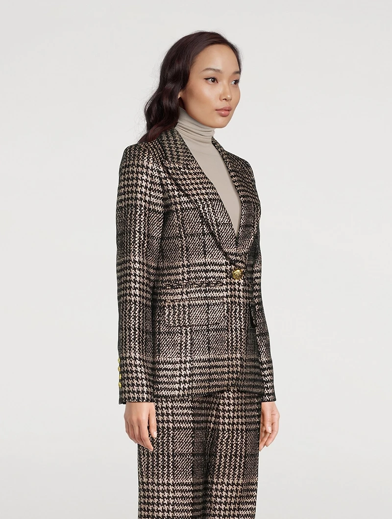 Hutton Metallic Blazer Plaid Print