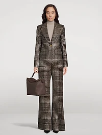 Hutton Metallic Blazer Plaid Print