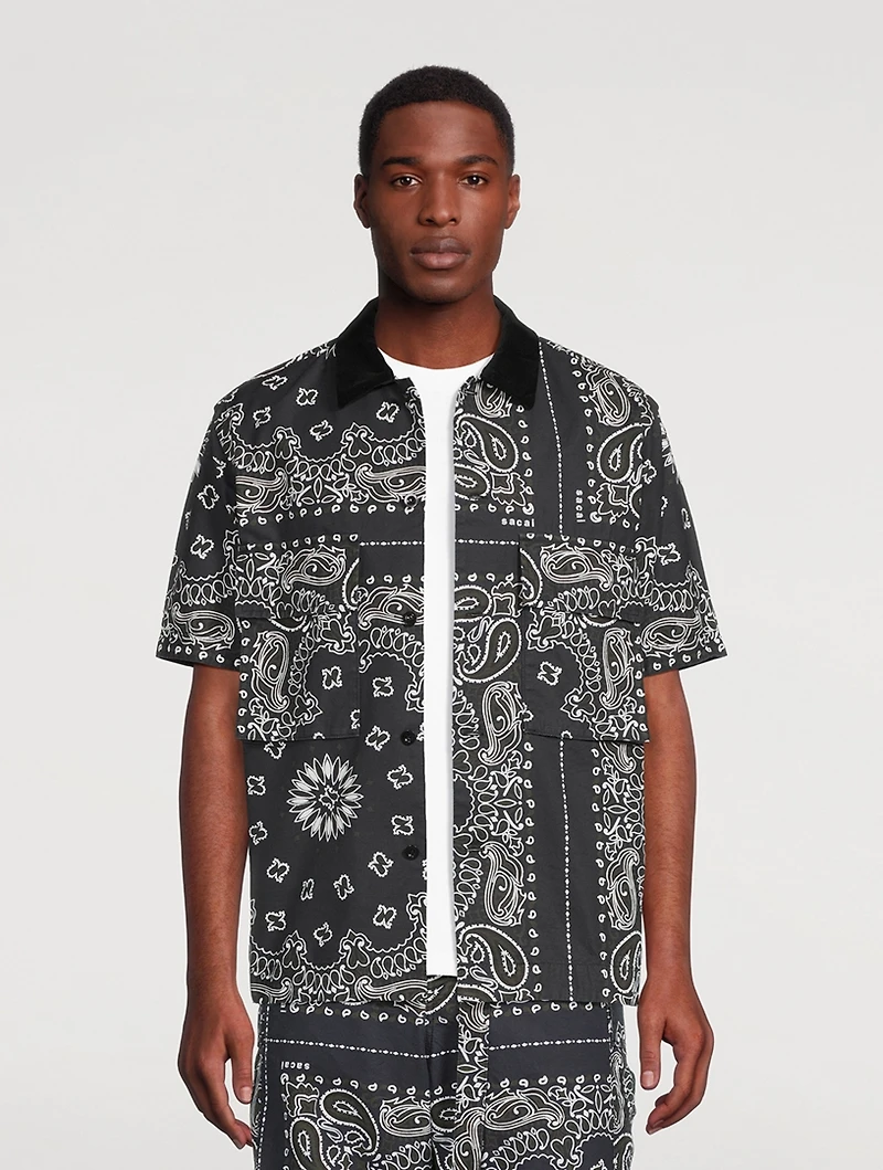 Cotton Short-Sleeve Shirt Bandana Print