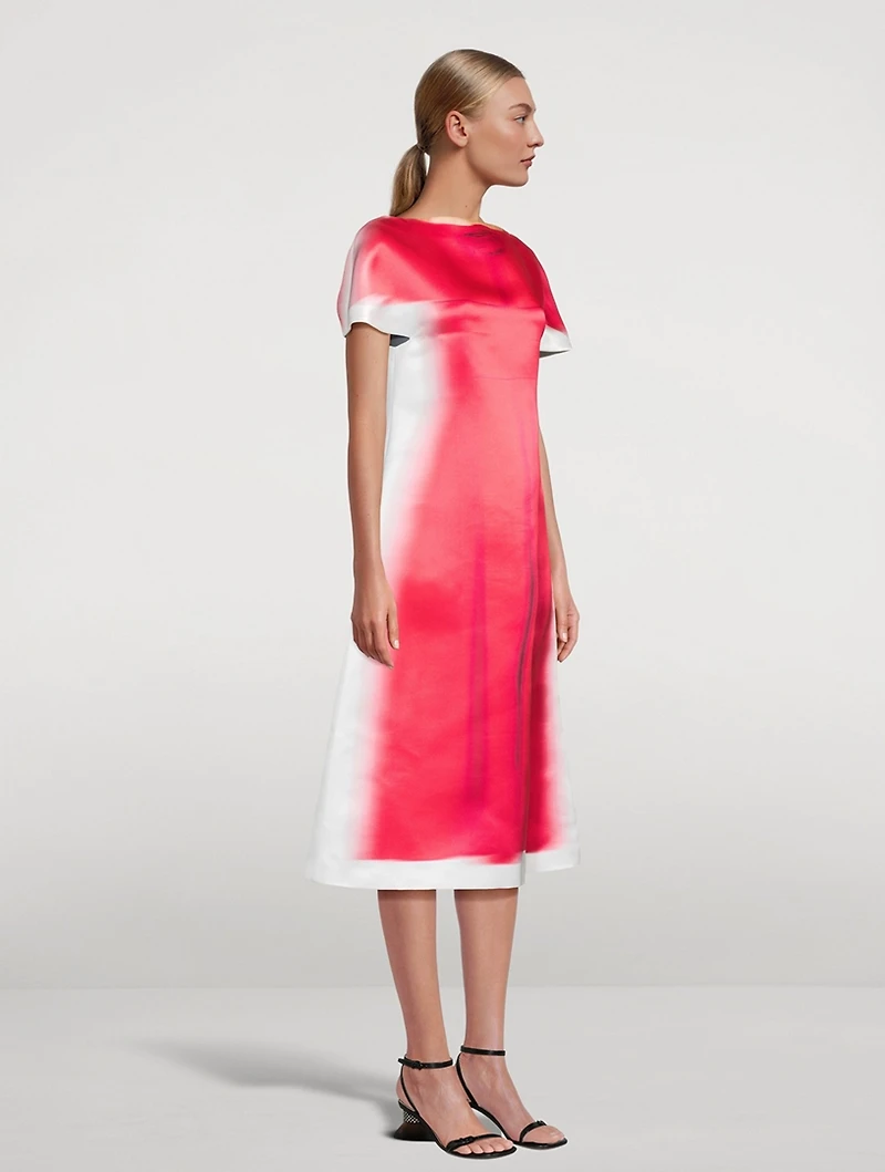 Silk Midi Dress Blurred Print