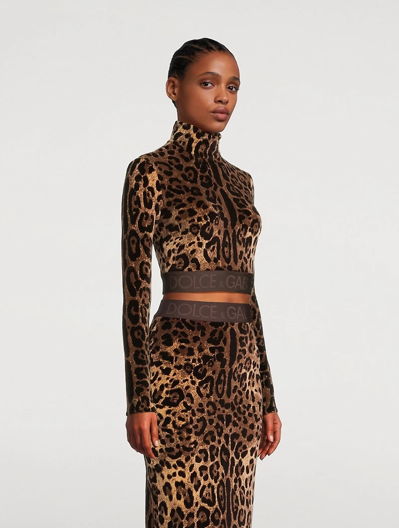 Cropped Turtleneck Leopard Print