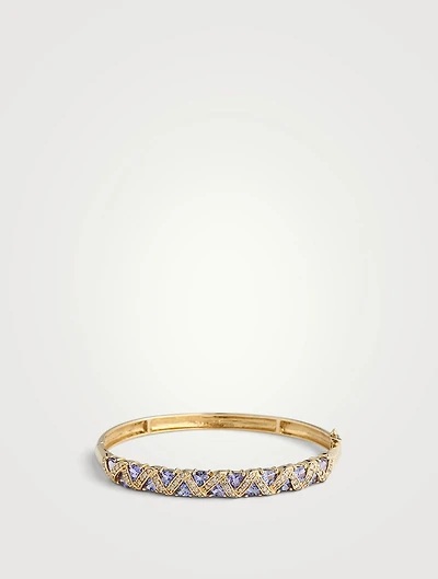 Vintage 14K Gold Bangle Bracelet With Tanzanite And Diamonds