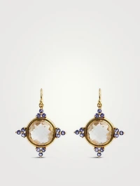 Estate 18K Gold Faceted Quartz And Tanzanite Drop Earrings