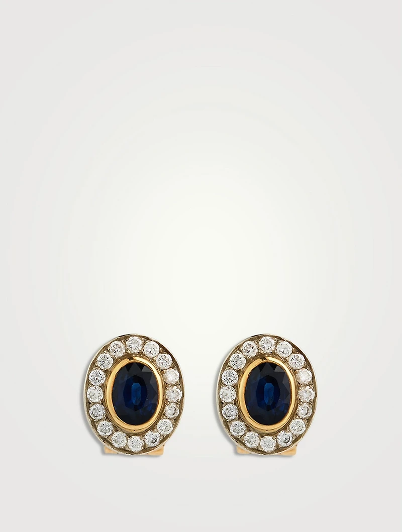 Vintage 18K Gold Sapphire and Diamond Earrings