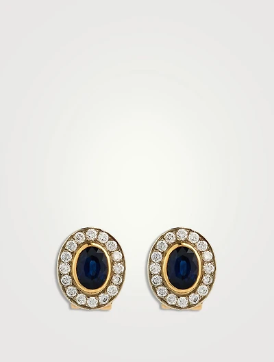 Vintage 18K Gold Sapphire and Diamond Earrings