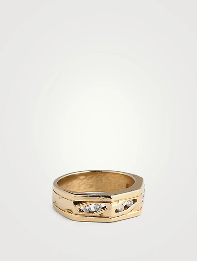 Vintage 14K Gold Geometric Band With Diamonds