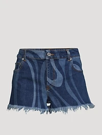 Cut-Off Denim Shorts Marmo Print