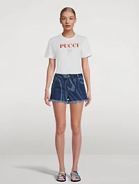 Cut-Off Denim Shorts Marmo Print