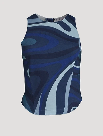 Sleeveless Jersey Top Marmo Print
