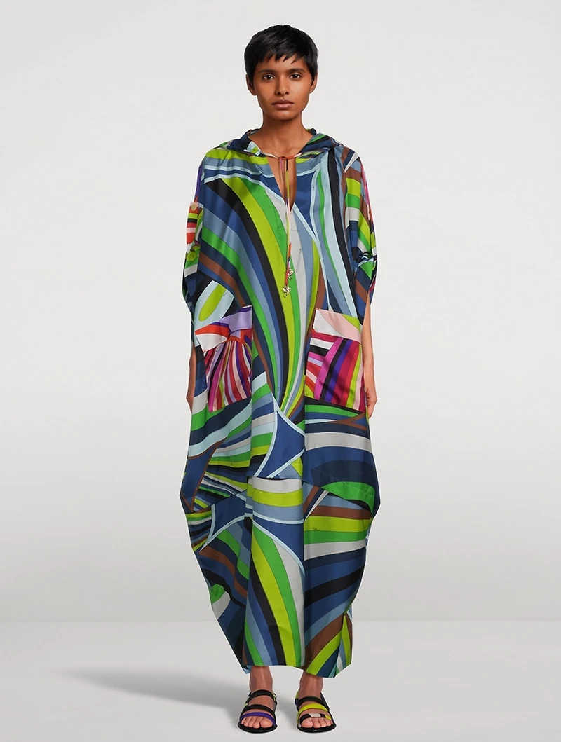 Silk Twill Caftan In Iride Print