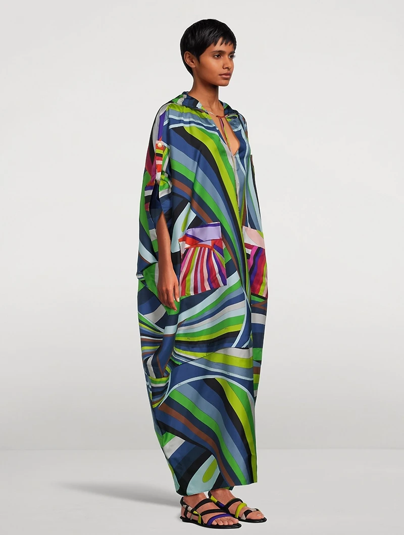 Silk Twill Caftan In Iride Print