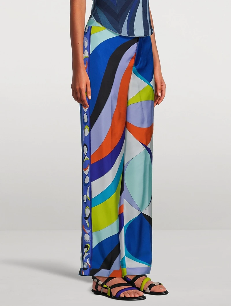 Printed Silk Twill Wide-Leg Trousers
