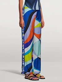 Printed Silk Twill Wide-Leg Trousers