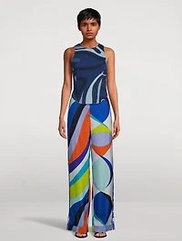 Printed Silk Twill Wide-Leg Trousers