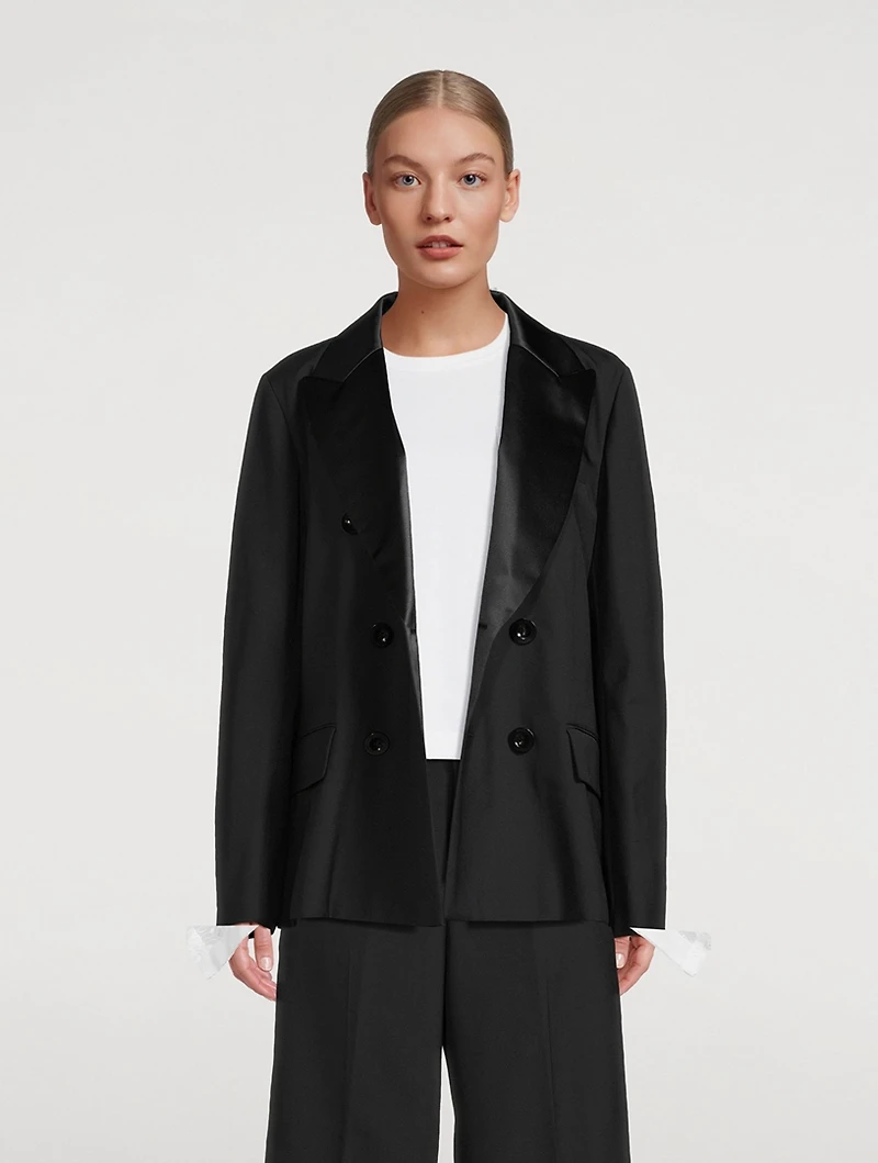 Wool-Blend Blazer With Pleated Back