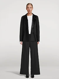 Wool-Blend Blazer With Pleated Back