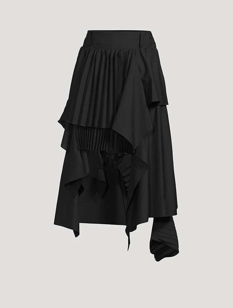 Wool-Blend Pleated Midi Skirt