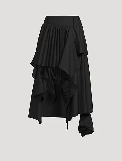 Wool-Blend Pleated Midi Skirt
