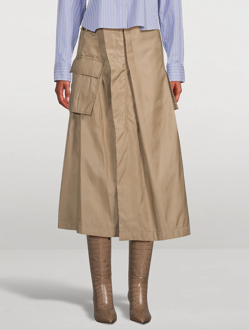 Nylon Twill Midi Skirt