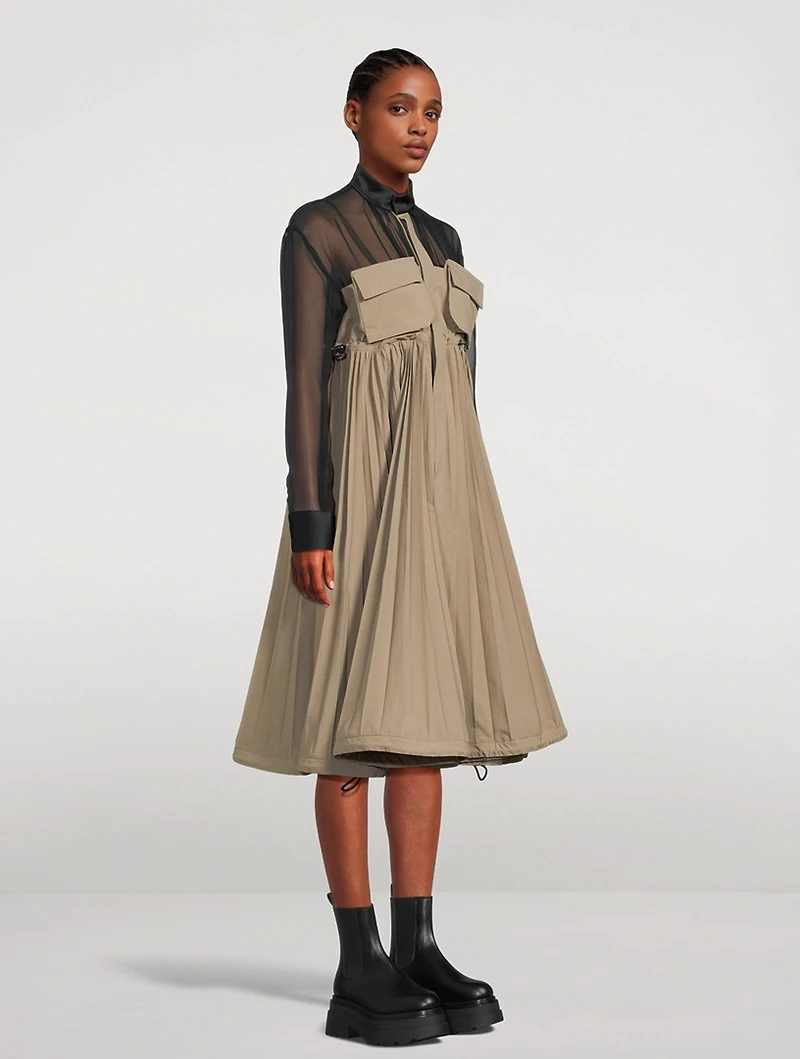 Taffeta Pleated Shirt Dress