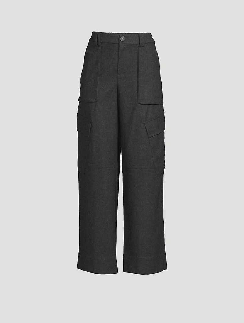 Wide-Leg Flannel Cargo Trousers