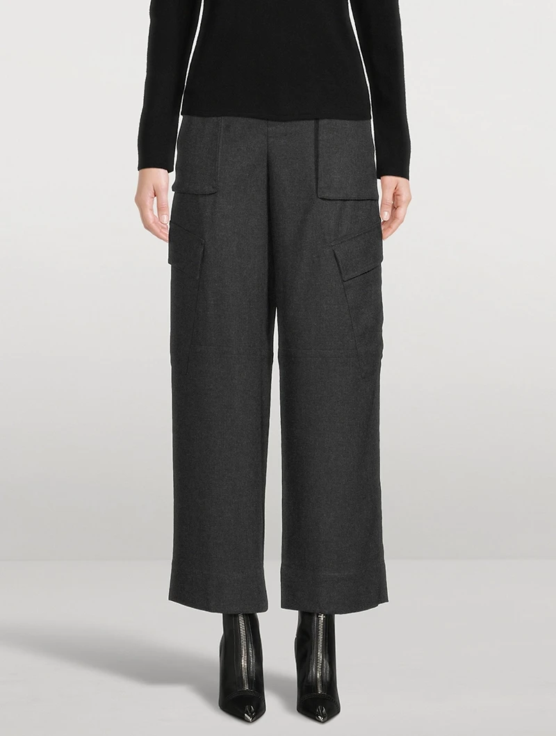 Wide-Leg Flannel Cargo Trousers